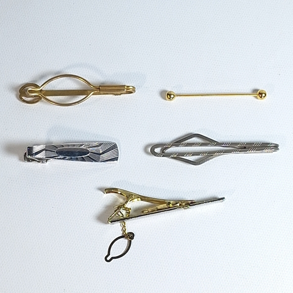 Vintage Lot 5 Assorted Tie Clips Pins - Picture 1 of 9